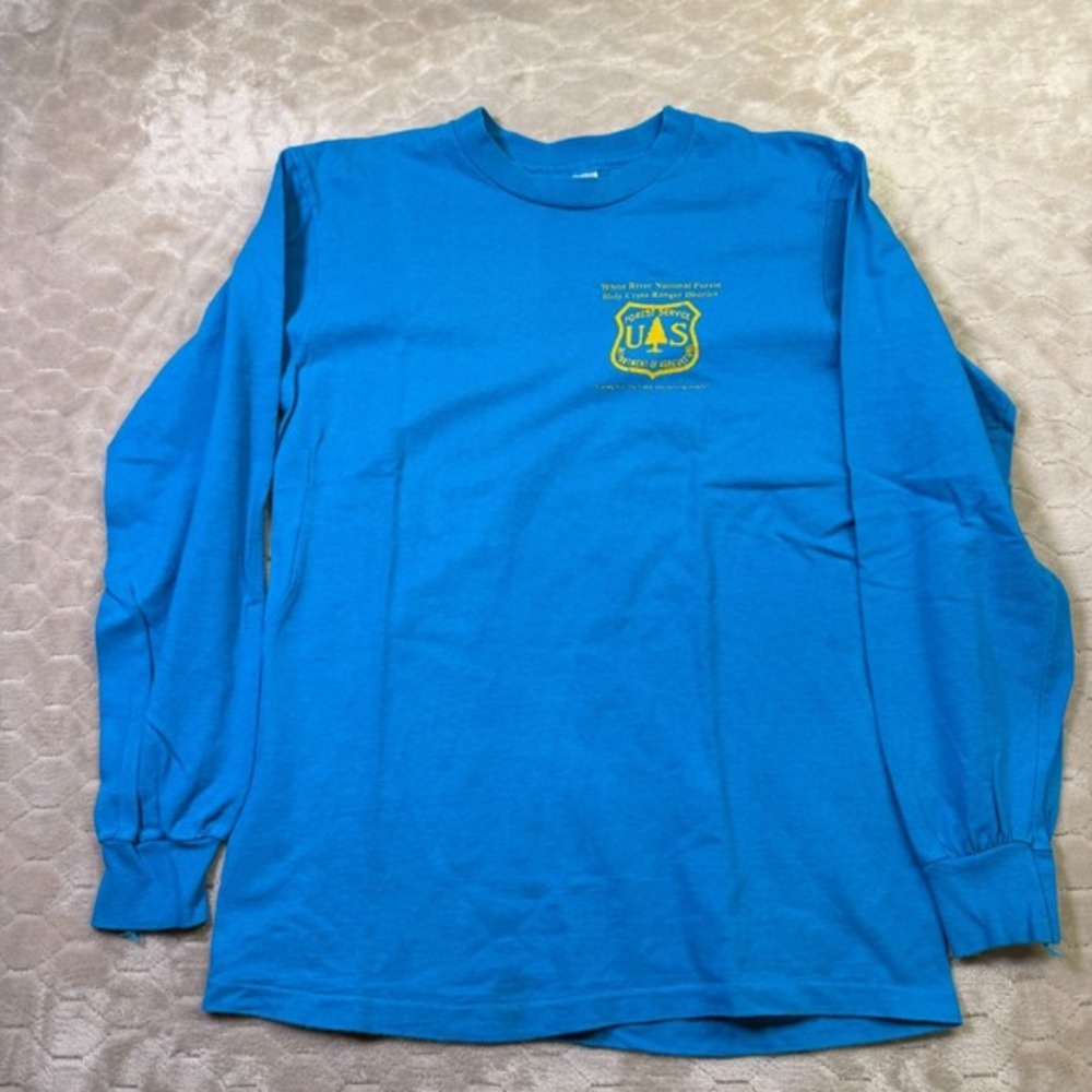 VTG US Forest Service Dept of Agriculture Long Sleeve Shirt Sz‎ Md Blue 80s 90s